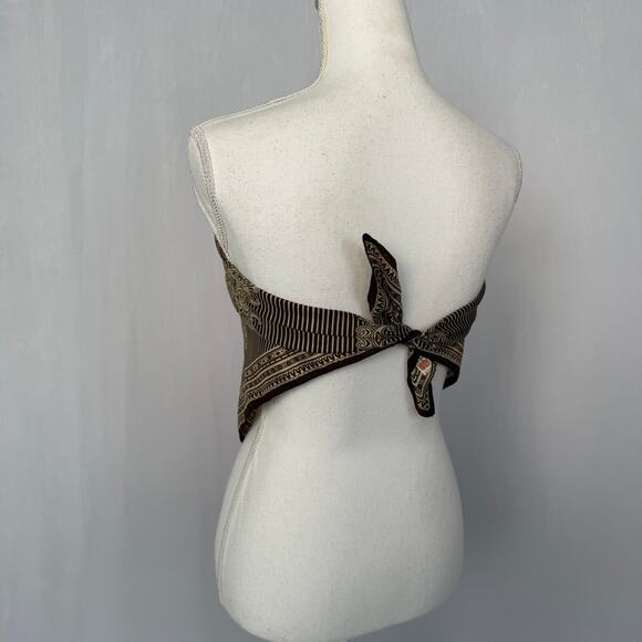 Vintage 70s Glentex Brown Cream Square Scarf, 26x26 - Picture 4 of 7